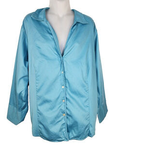 Talbots Petites Womens Shirt Size 22W Long Sleeve Stretch Cotton Sateen Button